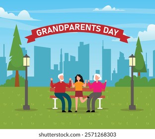 Happy Grandparents Day Celebration in the Park 2d flat vector illustrations