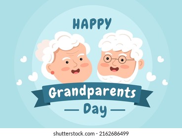 Happy Grandparents Day Cute Cartoon Illustration with Older Couple, Flower Decoration, Grandpa and Grandma in Flat Style for Poster or Greeting Card