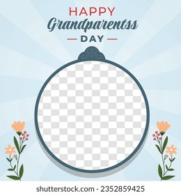 Happy Grandparents Day Cute Cartoon Illustration with Grandchild, Older Couple, Flower Decoration, Grandpa and Grandma in Flat Style for Poster or Greeting Card