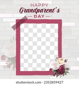 Happy Grandparents Day Cute Cartoon Illustration with Grandchild, Older Couple, Flower Decoration, Grandpa and Grandma in Flat Style for Poster or Greeting Card