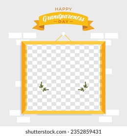 Happy Grandparents Day Cute Cartoon Illustration with Grandchild, Older Couple, Flower Decoration, Grandpa and Grandma in Flat Style for Poster or Greeting Card
