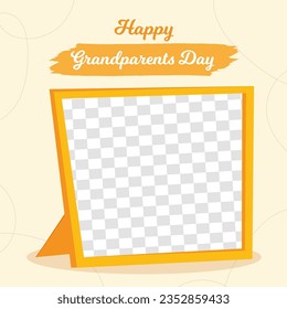 Happy Grandparents Day Cute Cartoon Illustration with Grandchild, Older Couple, Flower Decoration, Grandpa and Grandma in Flat Style for Poster or Greeting Card
