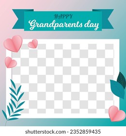 Happy Grandparents Day Cute Cartoon Illustration with Grandchild, Older Couple, Flower Decoration, Grandpa and Grandma in Flat Style for Poster or Greeting Card