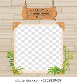 Happy Grandparents Day Cute Cartoon Illustration with Grandchild, Older Couple, Flower Decoration, Grandpa and Grandma in Flat Style for Poster or Greeting Card