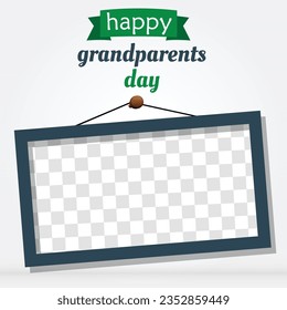 Happy Grandparents Day Cute Cartoon Illustration with Grandchild, Older Couple, Flower Decoration, Grandpa and Grandma in Flat Style for Poster or Greeting Card