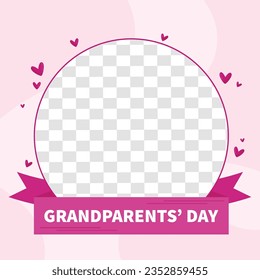 Happy Grandparents Day Cute Cartoon Illustration with Grandchild, Older Couple, Flower Decoration, Grandpa and Grandma in Flat Style for Poster or Greeting Card