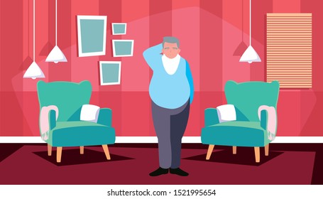 happy grandparents day - cute grandpa in the room home vector illustration