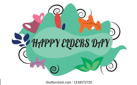 Happy Grandparents Day, elders day  Greeting vector with cloud leaves hearts.