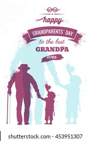 Happy Grandparents Day flyer, banner or poster, silhouette of a grandfather holding his grandchild hand. Vector illustration