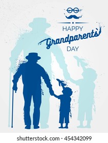 Happy Grandparents Day flyer, banner or poster, silhouette of a grandfather holding his grandchild hand. Vector illustration