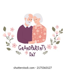 Happy Grandparents Day. Grandma And Grandpa Portrait. Congratulations For The Old Couple.