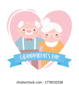 happy grandparents day, grandpa and grandma in heart love in heart love cartoon card