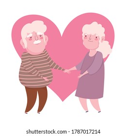 happy grandparents day, grandpa and grandma together heart love cartoon vector illustration
