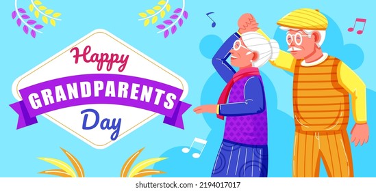 Happy Grandparents Day, grandpa and grandma dancing. Perfect for events