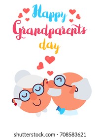 Happy Grandparents Day Greeting Banner with dancing and smiling grandfather and grandmother. Vector