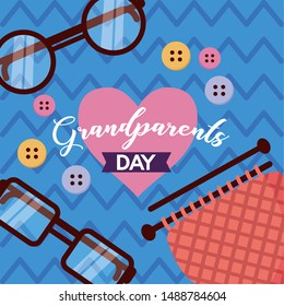 happy grandparents day greeting card eyeglasses love heart buttons vector illustration