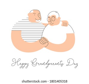 Happy grandparents day greeting card. Elderly man and woman holding hands for each other. Flat Art Vector Illustration