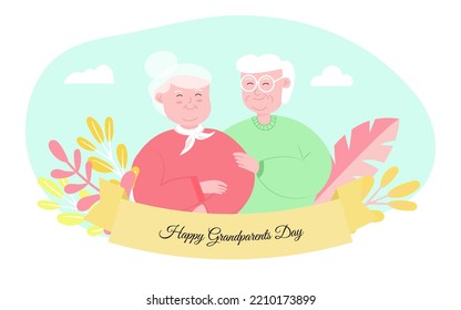 Happy Grandparent's day greeting card. Cute cartoon grandparents