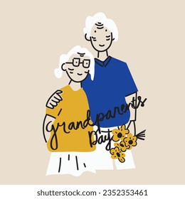 Happy Grandparent's Day greeting card vector in flat design illustration. Lovely old couple vector illustration. Perfect for greeting cards, social media posts, wall art, and postcards.