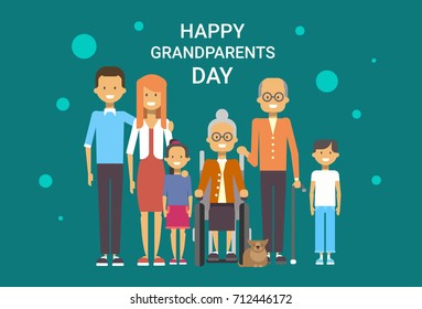 Happy Grandparents Day Greeting Card Banner Big Family Together Vector Illustration