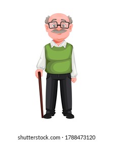 Happy Grandparents day. Handsome smiling old man. Cheerful grandfather cartoon character. Vector illustration on white background