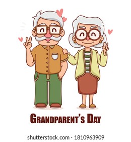 Happy Grandparent's Day. Grandparents hug each other. Elderly people.Vector illustration of a senior couple in love. Isolated on a white background.