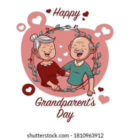 Happy Grandparent's Day. Grandparents hug each other. Elderly people.Vector illustration of a senior couple in love. Isolated on a white background.