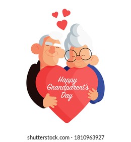 Happy Grandparent's Day. Grandparents hug each other. Elderly people.Vector illustration of a senior couple in love. Isolated on a white background.