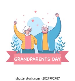 Happy Grandparent's Day. Grandparents hug each other. Elderly people.Vector illustration of a senior couple in love. Isolated on a white background.