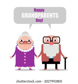 Happy Grandparent's Day. Grandparents hug each other. Elderly people.Vector illustration of a senior couple in love. Isolated on a white background.