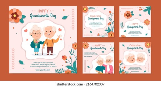 Happy Grandparents Day Post Template Social Media Flat Cartoon Background Illustration