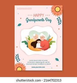 Happy Grandparents Day Poster Template Social Media Flat Cartoon Background Illustration