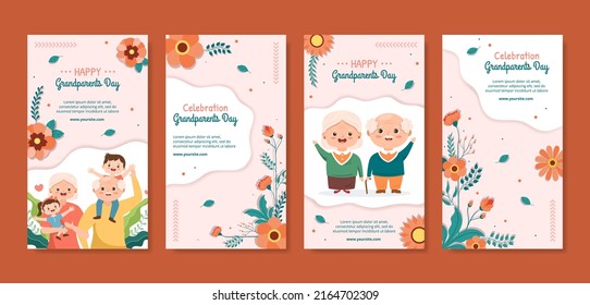 Happy Grandparents Day Stories Template Social Media Flat Cartoon Background Illustration