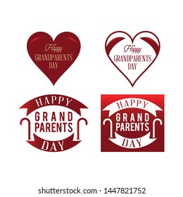 Happy Grandparents day typographic emblems, logo set. Grandma and grandpa vector illustration. Design for grandparents day greeting card, flyer, poster, banner or t-shirt. Older persons.