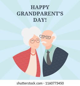 Happy Grandparents day. Vector cartoon illustration. Grandpa and grandma. Elderly couple. Greeting card.