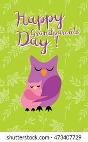 Happy Grandparents day vector greeting card with cute owls. Couple of owls hugging illustration.