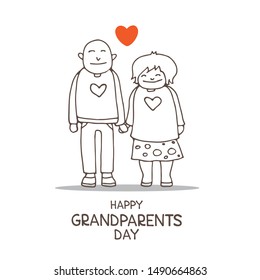 Happy Grandparents Day vector illustration. Doodle style. Elderly couple isolated on white background. Design element for greeting card, leaflet or poster.