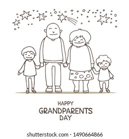 Happy Grandparents Day vector illustration. Doodle style. Grandparents and grandchildren on white background. Design element for greeting card, leaflet or poster.