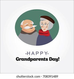 Happy Grandparents Day.Vector holiday card with portrait of old people. Lovely couple. Funny characters. Laughing grandpa and grandma. Isolated illustration. Senior citizens.Elderly persons in love