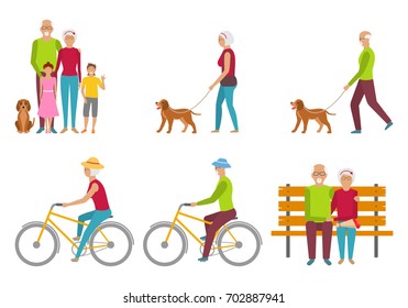 Happy Grandparents. Elderly Couple. Pension Leisure. Retirement - Illustration Vector