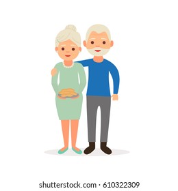 Happy grandparents. Grandma with cakes/biscuits. Vector images in cartoon style