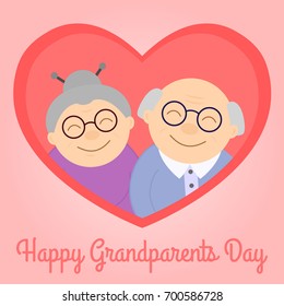 Happy grandparents in heart. Elderly people. Grandparent's day. Vector illustration with text.