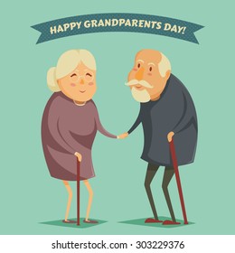 Happy grandparents holding hands. Happy grandparents day poster. Vector illustration in cartoon style