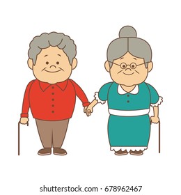 happy grandparents holding hands grandpa and grandma standing with walking stick