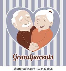 Happy grandparents hugging with love