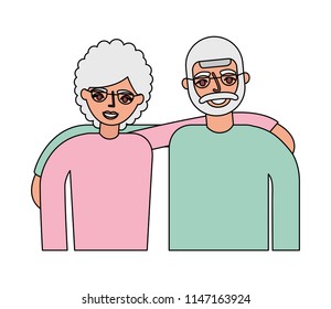 happy grandparents hugging portrait characters
