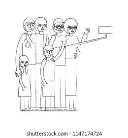 happy grandparents and parents with kids making selfie