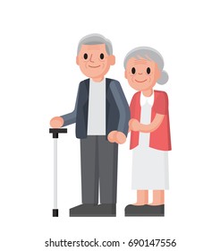 Happy grandparents. Senior couple standing. elderly couple smile. Isolated Vector illustration in cartoon style