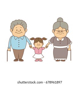 happy grandparents standing with their granddaughter