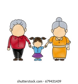 happy grandparents standing with their granddaughter